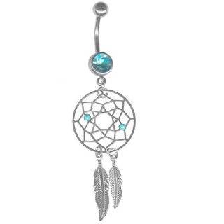   Sterling Silver Clear Dream Catcher Belly Button Navel Ring Jewelry