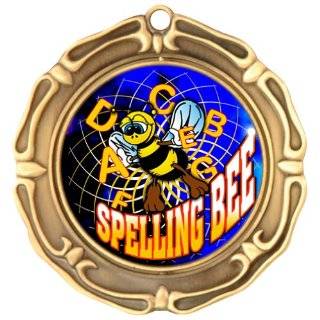 SPINNING Gold   Silver or Bronze Spelling Bee Medals with Red White 