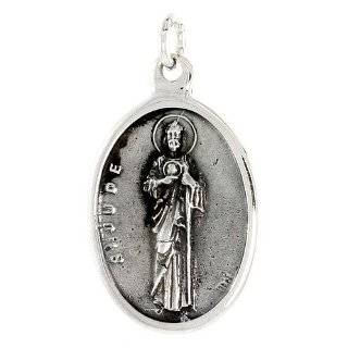 Sterling Silver St. Jude Medal Pendant 15/16 X 5/8 (24 mm X 16 mm 