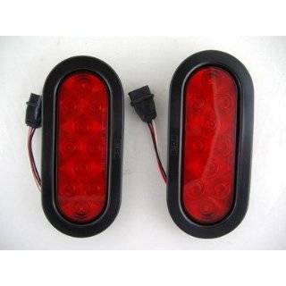 Red 10 LED Oval Trailer Truck Stop Turn Brake Tail Lights / Grommets