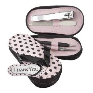 Pink Polka Flip Flop Four Piece Pedicure Set with Matching Thank you 