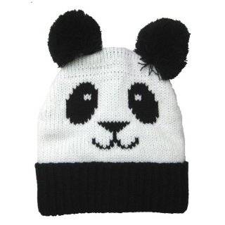  Gold Medal Black White Panda Knit Beanie Hat Pom Pom Boys 
