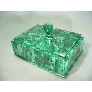 Hand Carved in Zaire Malachite Gem Stone Jewelry Box Lapidary Carving 