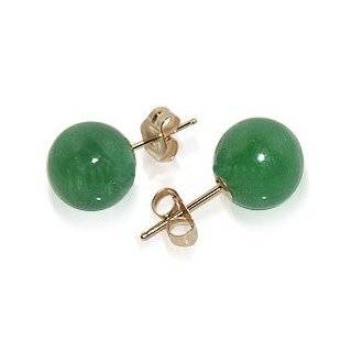  Large Green Jade Stud Earrings, 14k Gold Jewelry