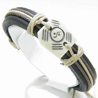  Black Leather Hemp Yin Yang Leather Bracelet, #41 Jewelry