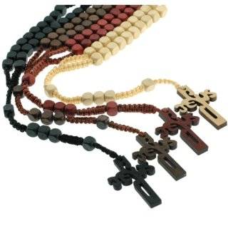 Knotted Wooden Rosary with the name Jesus as a Cross   Black, Beige 