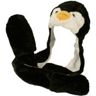   Fake Fuzzy Penguin Animal Fur Scarf Trapper Hat with Pocket Gloves