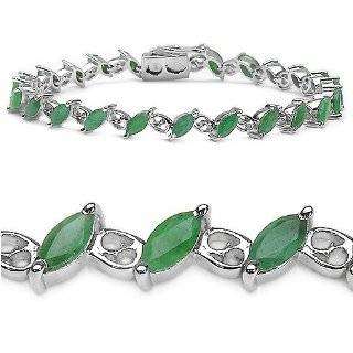  5.10 Carat Genuine Emerald and Opal Ovals Silver Bracelet 