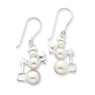  Sterling Silver Cultured Freshwater Pearl Snowman Earrings 