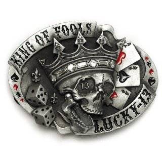 Lucky 13 King Of Fools Belt Buckle Skull Crown with Crystals
