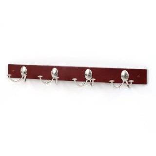   Stratford Wood Rack with 4 Double Satin Nickel Hooks, Walnut Finish