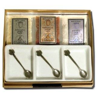 Clay Company Three Salts Porcelain Cellar with Pewter Salt Spoons