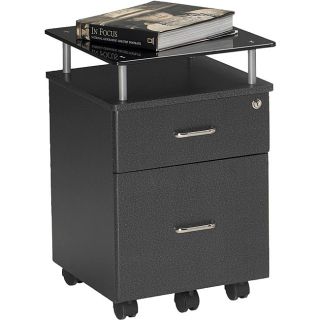 Mayline Vision Black Glass top Two drawer Mobile Pedestal File Cabinet