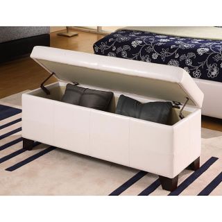Off White Leather Tufted Storage Bench Ottoman