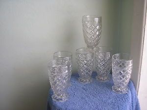Lot of 6 Anchor Hocking Waterford Waffle Pattern 5 25" Goblets Depression Glass