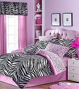 8P Full Zebra Print Pink Jungle Animal Bedding Set Comforter Sheets Bed in A Bag