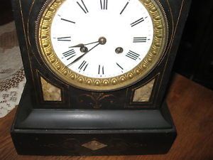 Antique Victorian Ansonia Cast Iron Marble Mantle Clock Wind Chime Pendulum