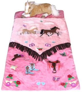 Soft Plush Kids Cowgirl Sleeping Bag Pink Horse Pony Removable Toys New