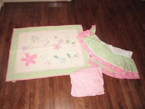 Laura Ashley Baby Girl Crib Quilt Bed Skirt and Pottery Barn Kids Pink Sheet