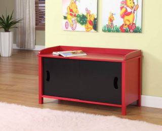 Red Black Finish Wood Doors Storage Bench Study Table for Children New