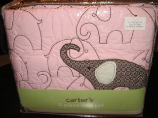 4pc Carters Pink Elephant Stitch Crib Baby Bedding New