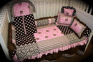 John Deere Damask Pink Baby Bedding Set