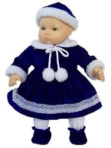 New American Girl Bitty Baby Doll Clothes Blue Velvet Dress Tights Hat