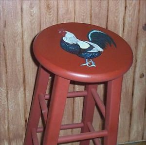 Rooster Chicken Wood Bar Stool Hand Painted Custom Made Stools