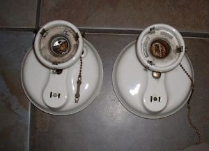 Pair Vintage Art Deco Porcelain Sconces Light Fixture Plug Outlet Bathroom