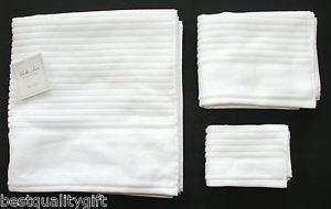 New 3 PC Bella Lux Set White Lined 100 Cotton Bath Towel Hand Towel Wash Cloth