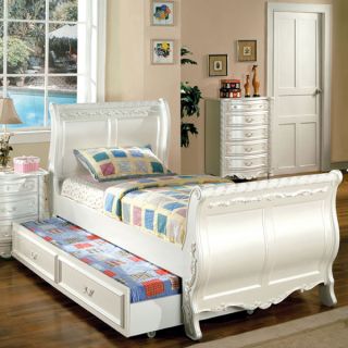 Solid Wood Alexandra Pearl White Finish Bed Frame Trundle Set