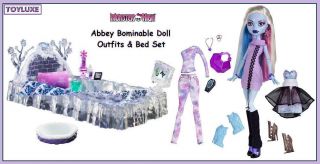 Monster High Abbey Bominable Ice Bed Doll 3 Fashion Design Outfits Play Set
