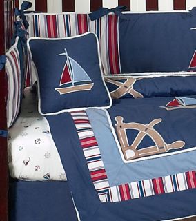 Cheap Navy Blue Nautical Sail Boat Themed 9P Baby Boy Crib Bedding Comforter Set