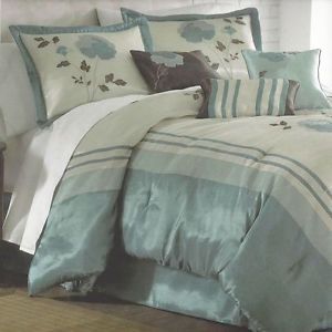 Extreme Linens Patricia Embroidered 7 Piece King Comforter Bed in A Bag Set