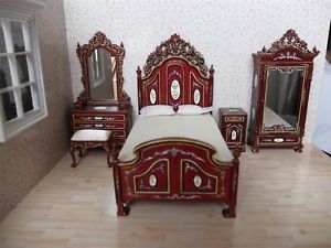 Bespaq Dollhouse Miniature Furniture Victorian Bedroom Set Bed Armoire Vanity