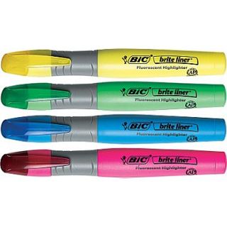 BIC® Brite Liner Grip™ XL Highlighters, Chisel Tip, Assorted Colors, 4/Pack