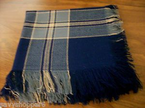 Wool Scottish Tartan Plaid Throw Blanket Stadium Blanket Navy Blue w Tan