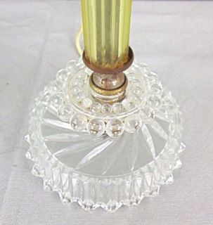 PR Vtg 40s Art Deco Clear Hobnail Glass Boudoir Bedside Table Candlestick Lamps
