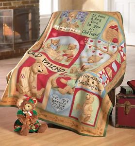 "Old Friends" Teddy Bear Christmas Fleece Throw Blanket by Teresa Kogut