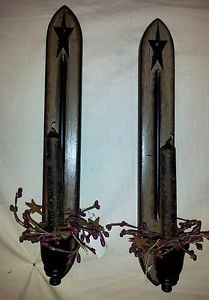 Primitive Decor Set Wall Candle Sconces Country Americana Star