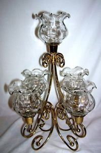 Homco Home Interiors Vintage 5 Arm Gold Metal Sconce Fluted Votive Candle Cups