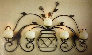 Metal Vase Wall Sconce Decor Candle Votive Pillar Holder Leaf Floral Accent