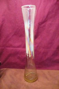 Vintage Clear Iridescent Swirl Hand Blown Glass Tall Round Bud Vase