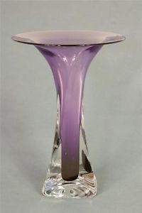 1991 Large Fancy Art Glass Bud Vase Purple 8" Tall Signed not Deciphered Dated
