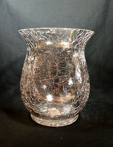 Silver Crackle Glass Small Pillar Candle Holder