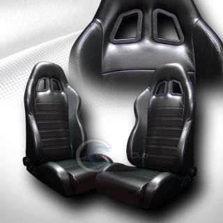 Universal SP Black PVC Leather Car Racing Bucket Seats Slider Pair for VW Volvo