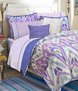 Teen Vogue Ikat Stripe Comforter w Shams Queen Lavendar Purple Cotton Set New