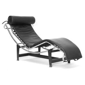 Modern Black Leather Chaise Lounge Lounger Chair New