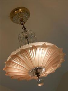 30s Vintage ArtDeco Ceiling Light Fixture Chandelier American Antique Lamp Shade
