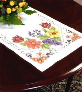 Dimensions Stamped Cross Stitch Kit Table Runner Flowers and Berries Sale 73216